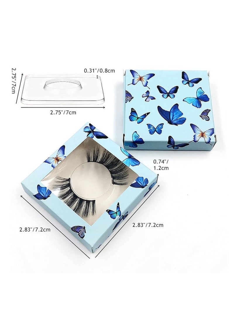 SYOSI - 100 Pieces False Eyelashes Box Empty Lash Packaging Storage Containers 50 Soft Paper Lash Boxes with 50 Lash Tray Butterfly Prints Lash Case Holder (Blue2) - Image 1