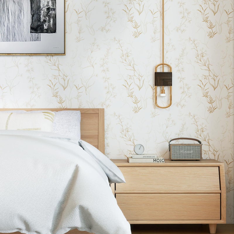 Timeet Botanical Floral Peel and Stick Wallpaper Beige Wildflower Self Adhesive Wall Paper Removable Plant Vine Wallpaper Contact Paper for Living Room Bedroom Accent Decor 17.7" x 78.7" - Image 2