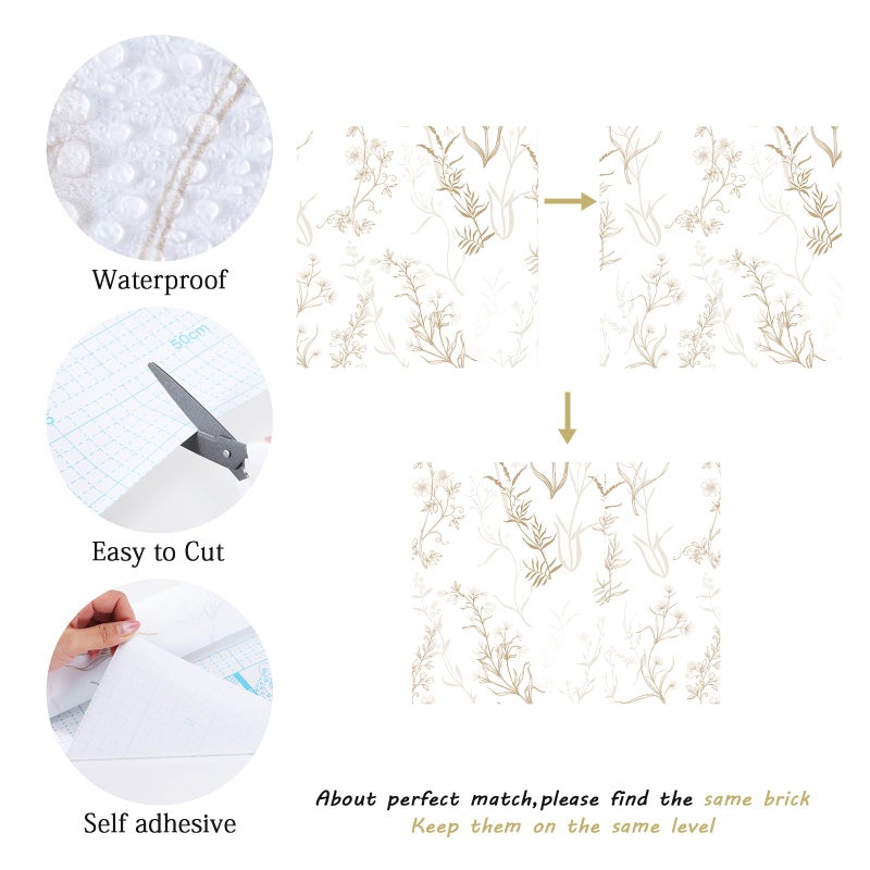 Timeet Botanical Floral Peel and Stick Wallpaper Beige Wildflower Self Adhesive Wall Paper Removable Plant Vine Wallpaper Contact Paper for Living Room Bedroom Accent Decor 17.7" x 78.7" - Image 5