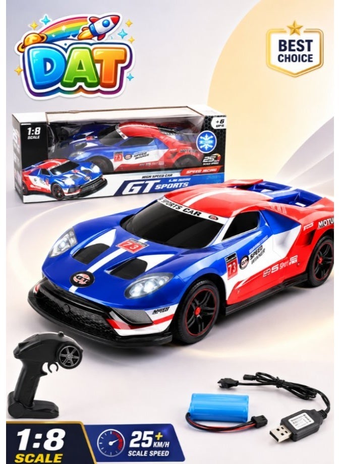 DAT GT Sport 1:8 Scale Remote Control Racing Car, High-Speed RC Car with 3 Speed Levels, Red & Blue, 47CM - Image 1