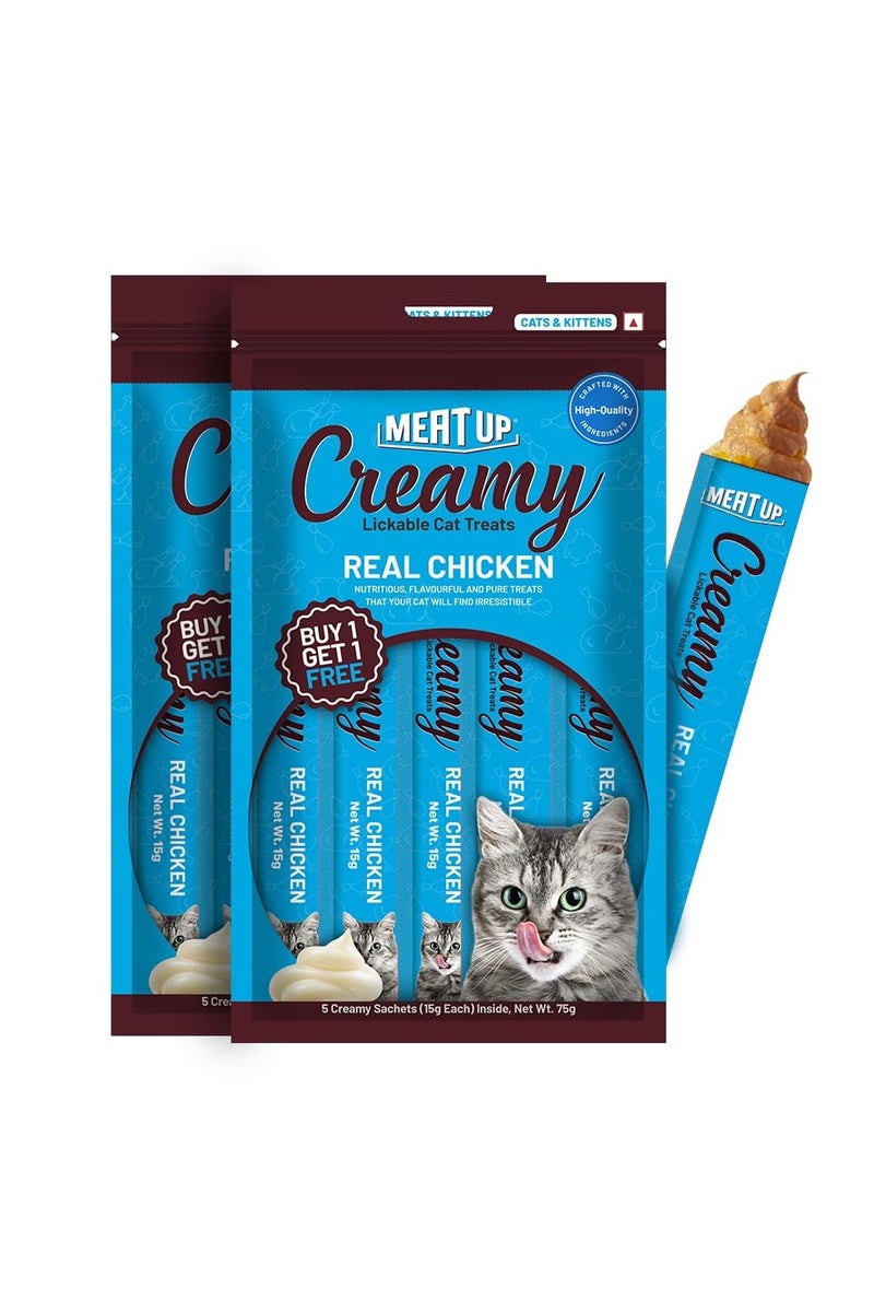 Meatup Creamy Likable Cat Treat Real Chicken Flavour Snack 10 x 15g 10x15 g - Image 1