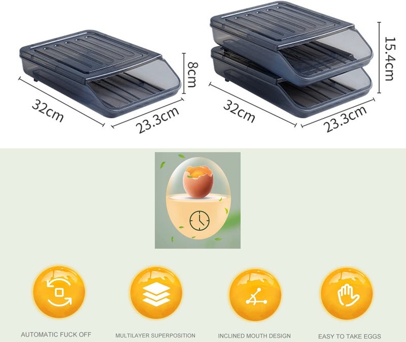 Hypexa Hypexa Egg Holder for Refrigerator 36 Egg StorageAutomatic Rolling Egg Container for Refrigerator Clear Plastic Egg Storage Container Bin Egg Tray for Refrigerator Large Capacity 2 Layer  - Image 2