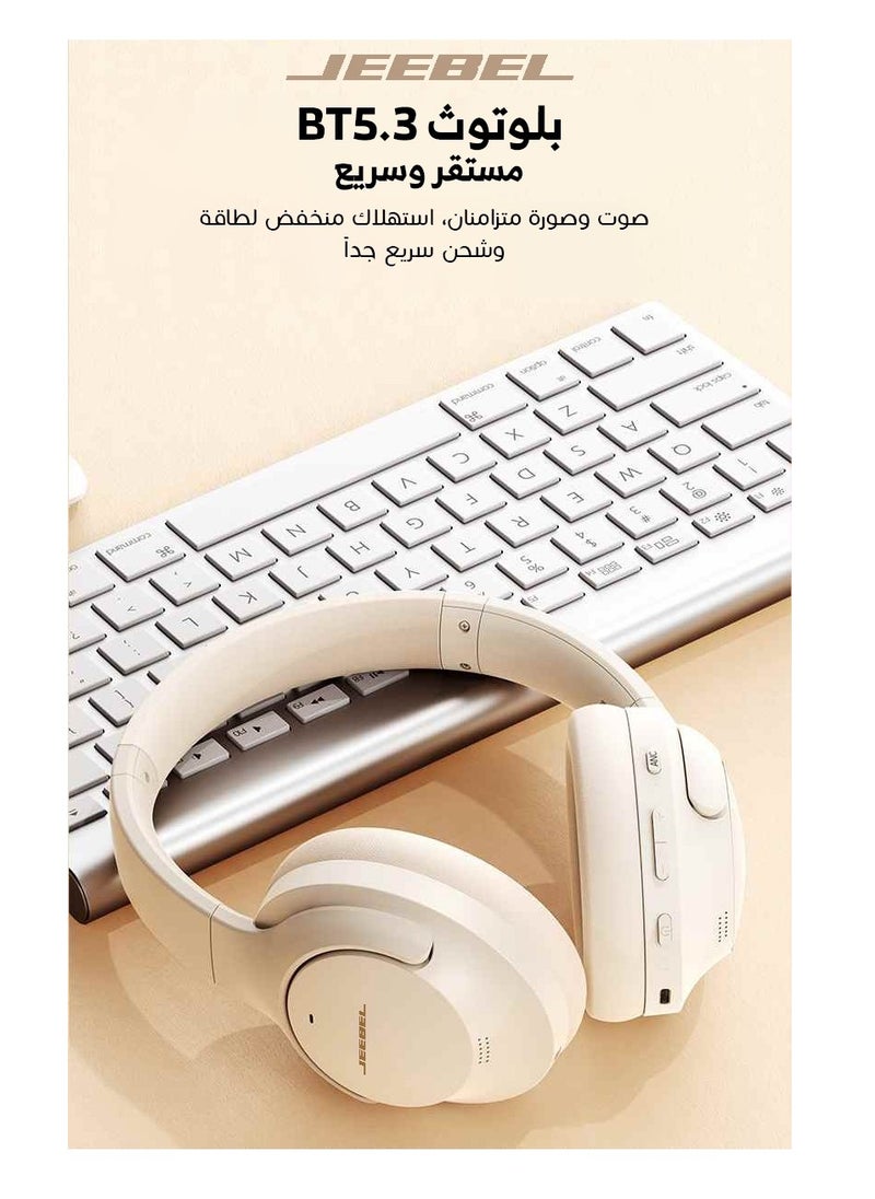 Jeebel - Wireless BT Stereo Noise Cancelling Headphone ANC 250mAh Battery 14 Hours Playtime USB-C Fast Charging Black - Image 1