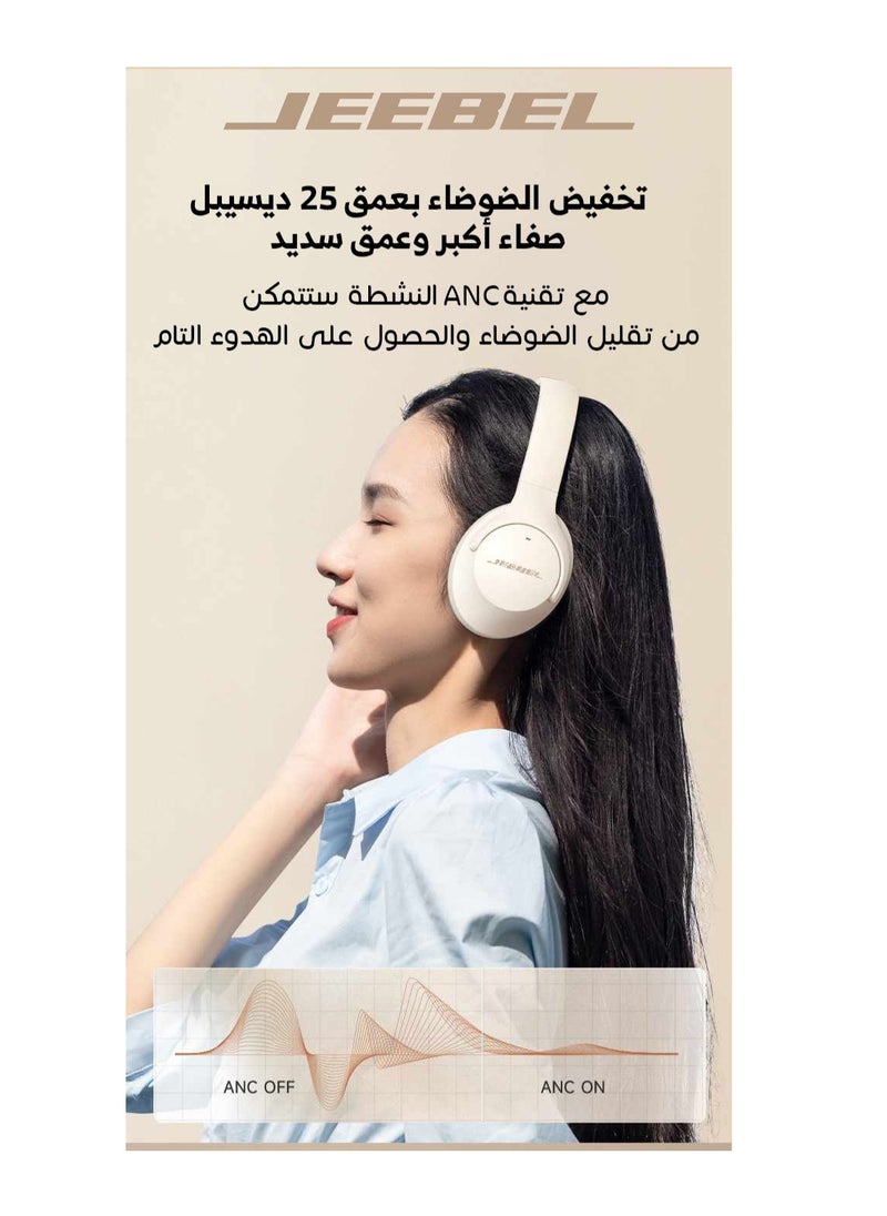 Jeebel - Wireless BT Stereo Noise Cancelling Headphone ANC 250mAh Battery 14 Hours Playtime USB-C Fast Charging Black - Image 1