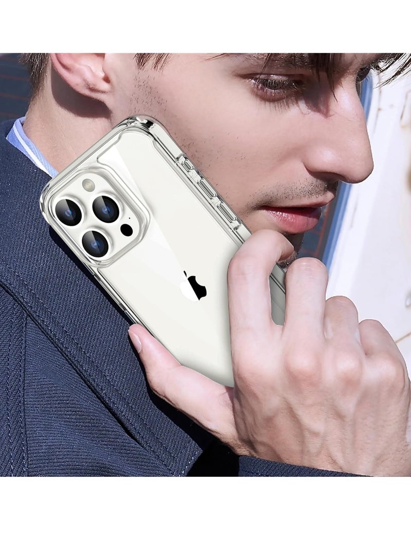 حافظة iPhone 15 Pro مع [2 واقي شاشة + 1 واقي عدسة الكاميرا] [حماية من الدرجة العسكرية] حافظة هاتف صلبة مقاومة للصدمات من البولي يوريثين الحراري على الجوانب من مادة TPU لهاتف iPhone 15 Pro شفافة - Image 5