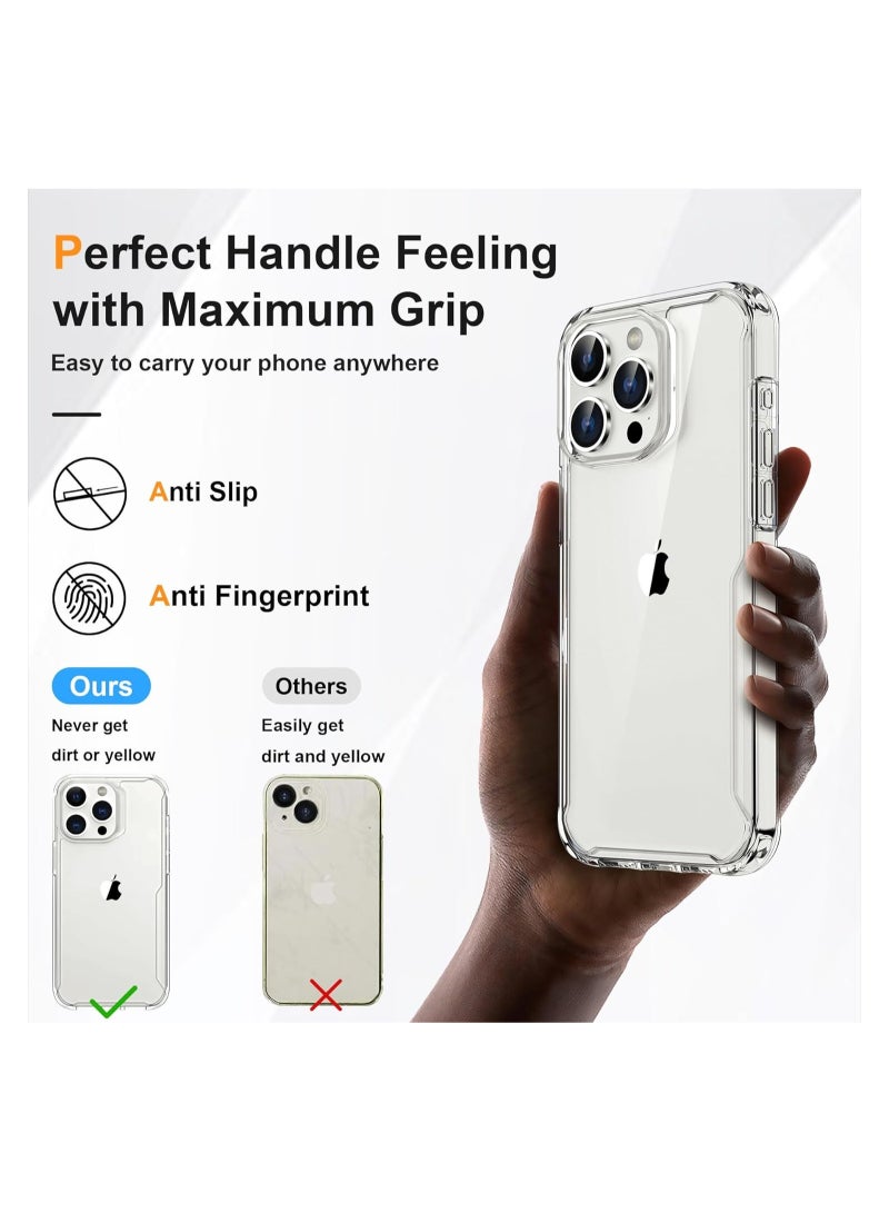 حافظة iPhone 15 Pro مع [2 واقي شاشة + 1 واقي عدسة الكاميرا] [حماية من الدرجة العسكرية] حافظة هاتف صلبة مقاومة للصدمات من البولي يوريثين الحراري على الجوانب من مادة TPU لهاتف iPhone 15 Pro شفافة - Image 2