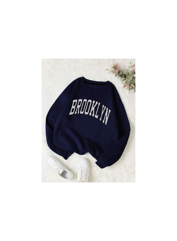 Women Hoodie Round Neck - Dark Blue 