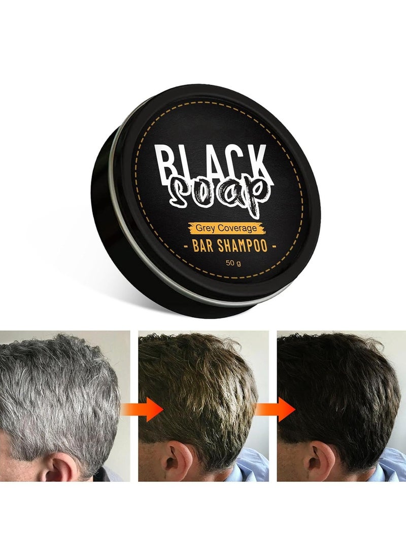 Black Soap - Grey Hair Shampoo Bar, Soap Cover Bar Soap for Men with Grey Hair,  Hair Darkening Compressed Soap, Grey Hair Cover for White Hair and Beard, 50g - Image 1