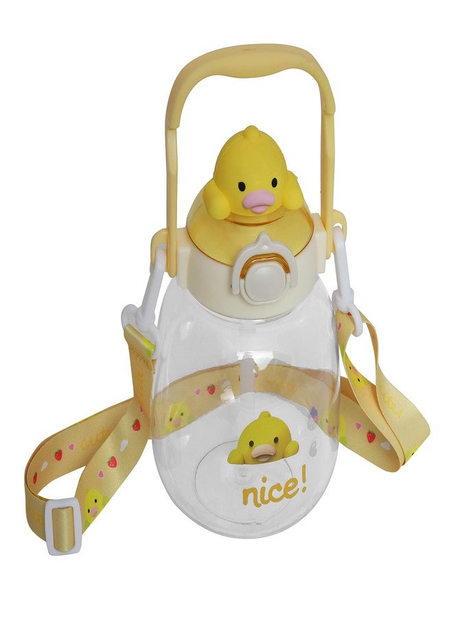 شيري بوكس زجاجة مياه باردة بلاستيكية كبيرة السعة من CherryBox، لطيفة وخالية من مادة BPA، مزودة بغطاء قابل للطي وحزام كتف مع ملصقات يمكنك صنعها بنفسك (أصفر) - Image 3