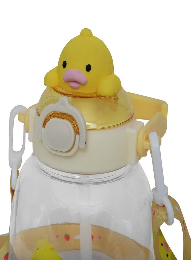 شيري بوكس زجاجة مياه باردة بلاستيكية كبيرة السعة من CherryBox، لطيفة وخالية من مادة BPA، مزودة بغطاء قابل للطي وحزام كتف مع ملصقات يمكنك صنعها بنفسك (أصفر) - Image 2