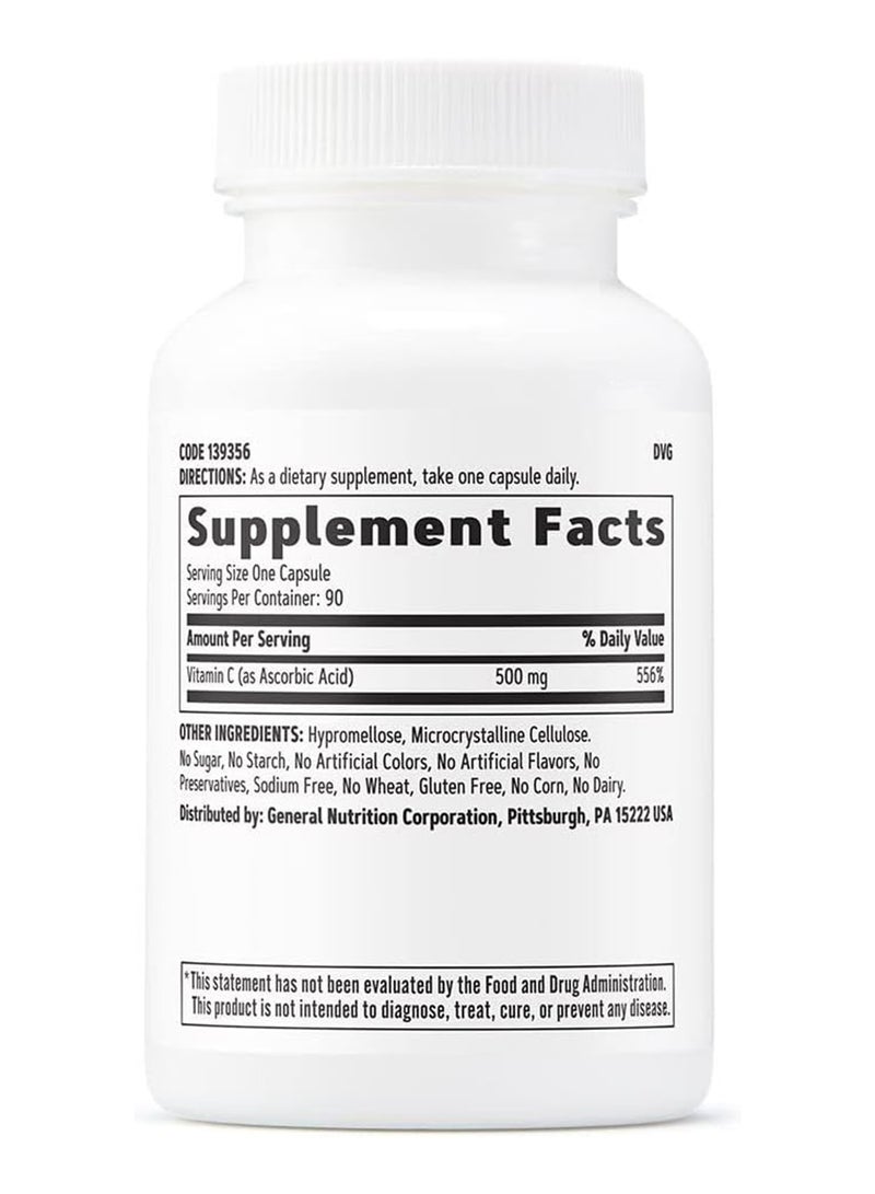 GNC كبسولات فيتامين سي 500 ملغ 90 كبسولة توفر دعم المناعة - Image 2