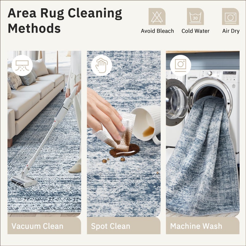 Soalmost 5x7 Area Rugs Blue Low Pile Indoor Washable Trendy Faded Style Rugs for Bedroom Living Room Dining Room Foldable Non-Slip Thin Print Mat - Image 4