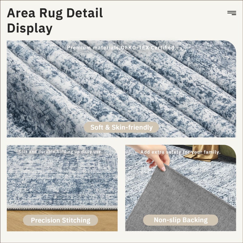 Soalmost 5x7 Area Rugs Blue Low Pile Indoor Washable Trendy Faded Style Rugs for Bedroom Living Room Dining Room Foldable Non-Slip Thin Print Mat - Image 5