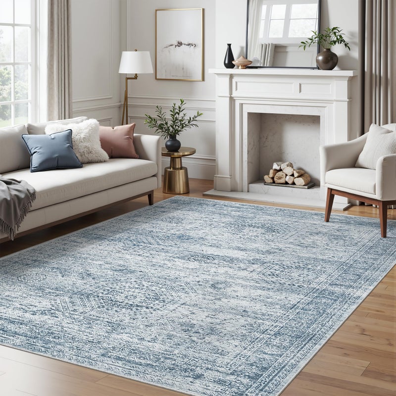Soalmost 5x7 Area Rugs Blue Low Pile Indoor Washable Trendy Faded Style Rugs for Bedroom Living Room Dining Room Foldable Non-Slip Thin Print Mat - Image 2