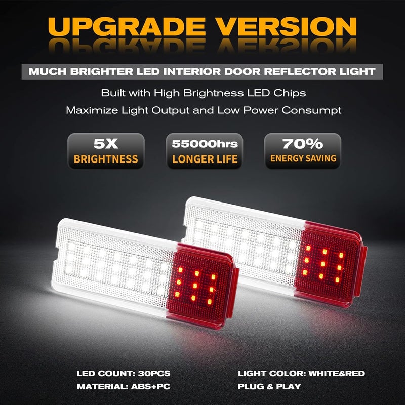 GemPro LED Interior Door Reflector Lights for Ford F250 F350 F450 F550 1999-2007 & Excursion 2000-2005 - 2PCS (Red & White) - Image 2