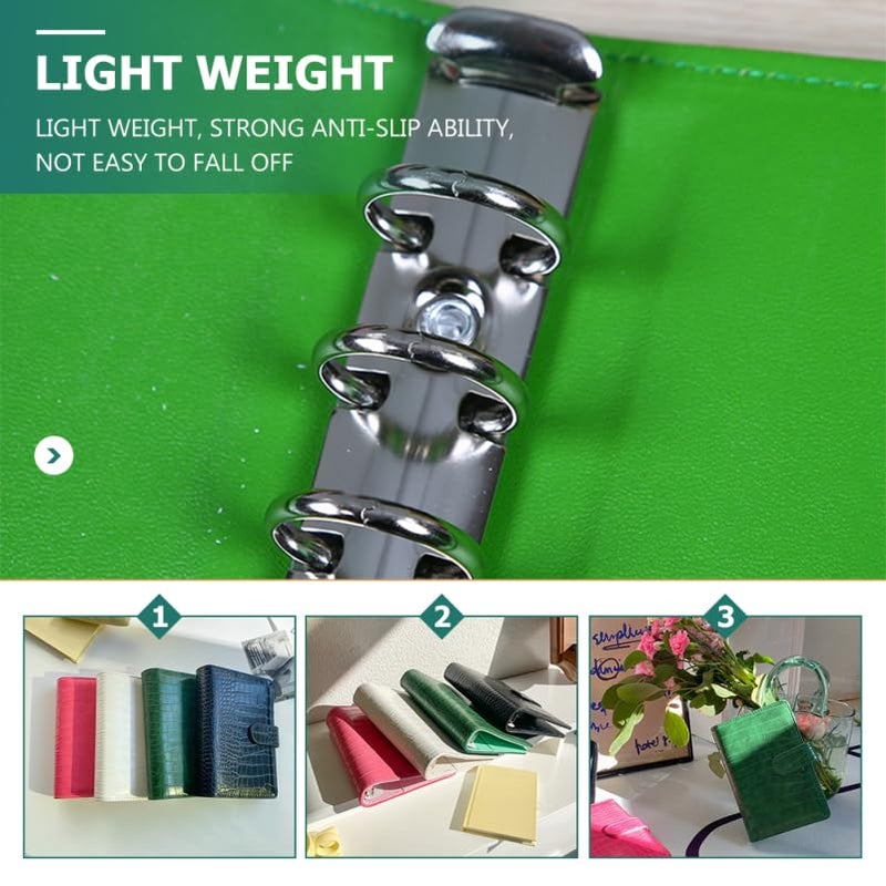 Parliky A6 Ring Binder Notebook with Hidden Snap Buckle Crocodile Pattern PU Notebook for Planner Organizer Journal Green - Image 2