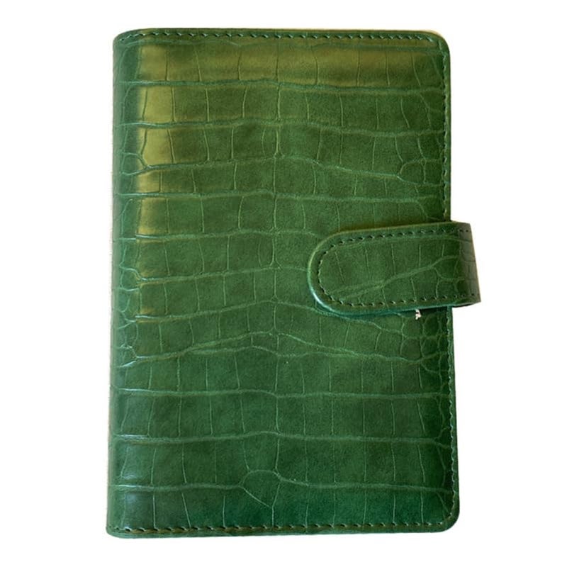 Parliky A6 Ring Binder Notebook with Hidden Snap Buckle Crocodile Pattern PU Notebook for Planner Organizer Journal Green - Image 1