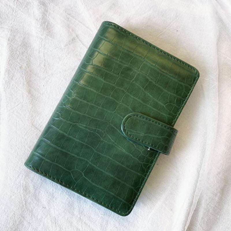 Parliky A6 Ring Binder Notebook with Hidden Snap Buckle Crocodile Pattern PU Notebook for Planner Organizer Journal Green - Image 4