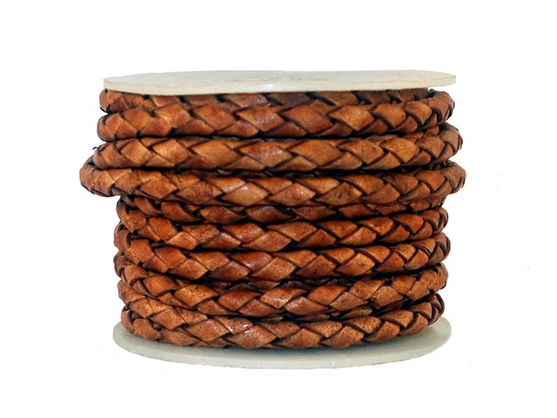 cords craft 40m 4 Ply Round Braided Genuine Leather String Cord Jewellery Bracelet Cord Brown Color Hand Braided 546 Yards 5 Meters - Image 1