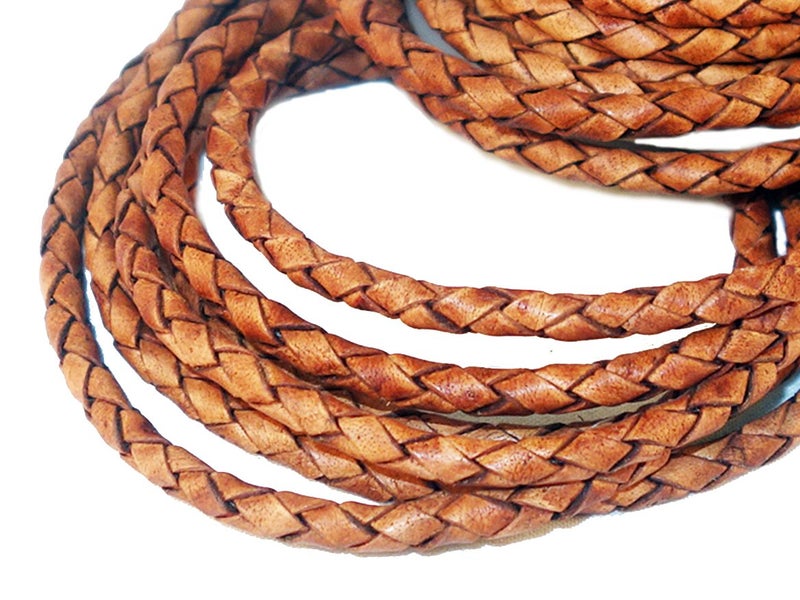 cords craft 40m 4 Ply Round Braided Genuine Leather String Cord Jewellery Bracelet Cord Brown Color Hand Braided 546 Yards 5 Meters - Image 2