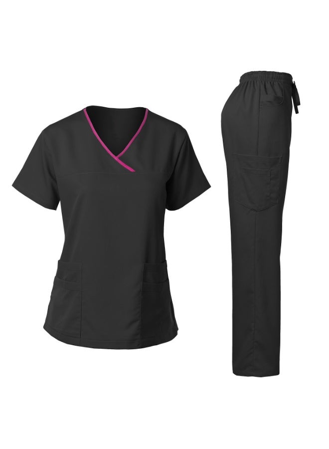 Loquat Womens Medical Scrubs Set Medical Uniform Set Black - Image 1