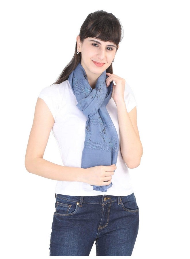 FabSeasons FabSeasons Women's Cotton Printed Scarf (Blue, 65 x 195 cm) - Image 2