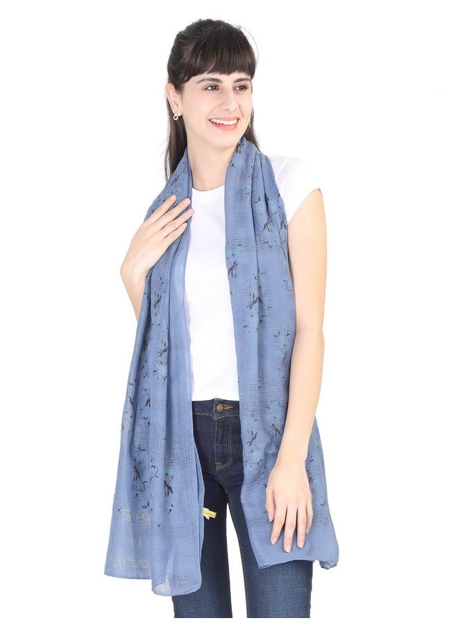 FabSeasons FabSeasons Women's Cotton Printed Scarf (Blue, 65 x 195 cm) - Image 1