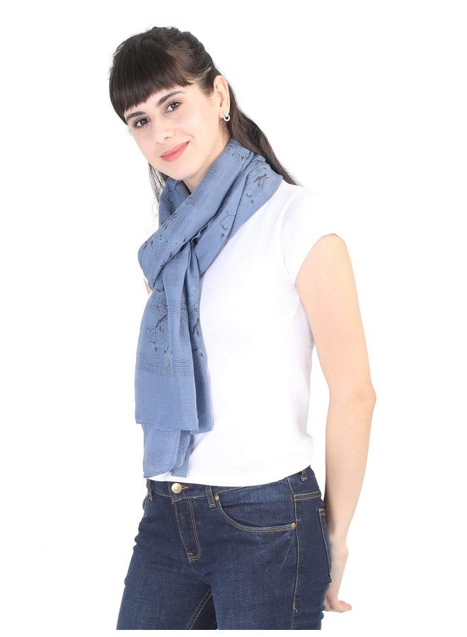 FabSeasons FabSeasons Women's Cotton Printed Scarf (Blue, 65 x 195 cm) - Image 3