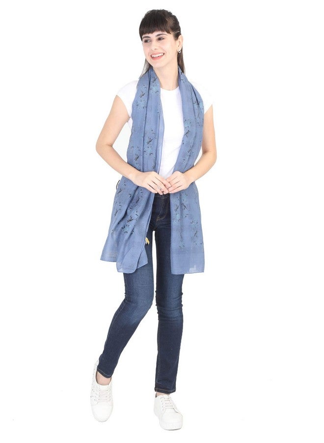 FabSeasons FabSeasons Women's Cotton Printed Scarf (Blue, 65 x 195 cm) - Image 5