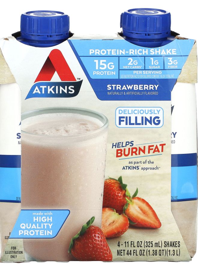 Atkins Protein-Rich Shake Strawberry 4 Shakes 11 fl oz (325 ml) Each - Image 1