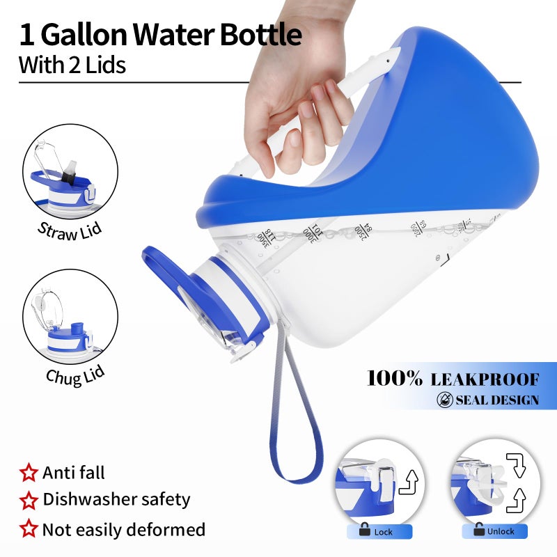 TOOFEEL 1 gallon water bottle - 128 oz water bottle with Straw & Chug Lid - BPA Free Big Water Bottle with Handle - Gym Water Bottle - Deep Blue and White - Image 3