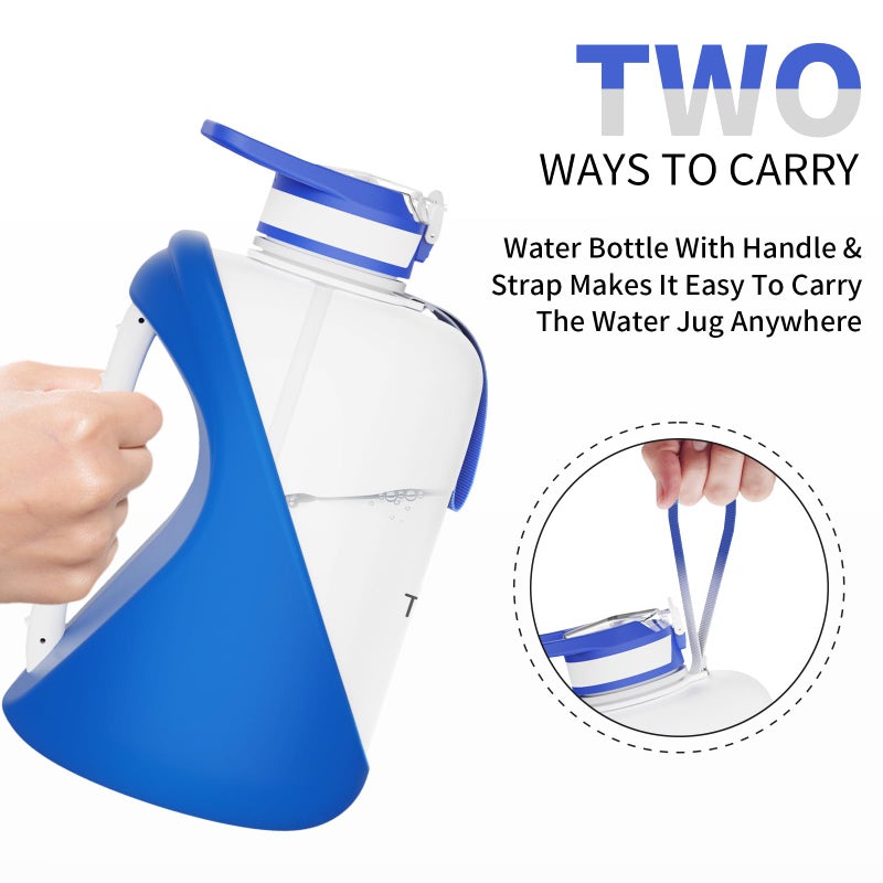 TOOFEEL 1 gallon water bottle - 128 oz water bottle with Straw & Chug Lid - BPA Free Big Water Bottle with Handle - Gym Water Bottle - Deep Blue and White - Image 5
