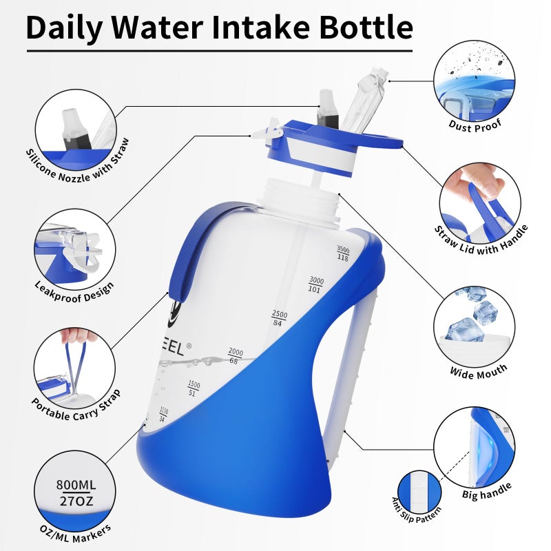 TOOFEEL 1 gallon water bottle - 128 oz water bottle with Straw & Chug Lid - BPA Free Big Water Bottle with Handle - Gym Water Bottle - Deep Blue and White - Image 4