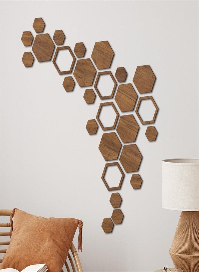 Xemz Wooden Hexagon Wall Art Decor, 27 PCS 3D Removable Hexagon Wall Stickers Honeycomb Decor, Wood Hexagon Wall Decor Panels DIY Hexagonal Wall Decals for Office Living Room Bedroom Home Wall Decoration - Image 3