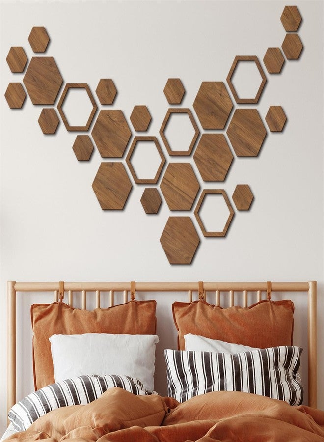 Xemz Wooden Hexagon Wall Art Decor, 27 PCS 3D Removable Hexagon Wall Stickers Honeycomb Decor, Wood Hexagon Wall Decor Panels DIY Hexagonal Wall Decals for Office Living Room Bedroom Home Wall Decoration - Image 1