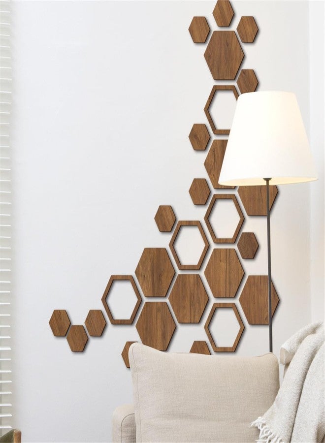 Xemz Wooden Hexagon Wall Art Decor, 27 PCS 3D Removable Hexagon Wall Stickers Honeycomb Decor, Wood Hexagon Wall Decor Panels DIY Hexagonal Wall Decals for Office Living Room Bedroom Home Wall Decoration - Image 5