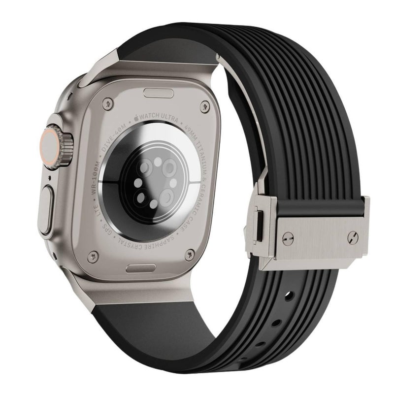 سوار ساعة ذكية سوار رياضي من السيليكون متوافق مع Apple Watch 42/44/45/49mm بملاءمة قابلة للتعديل وحزام بديل باللون Starlight قابل للتعديل - Image 4