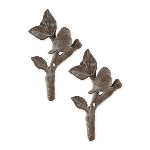 Zingz & Thingz Secret Garden Cast Iron Collection Decorative Birds Wall Hook Set, 4x1.5x6.5'', Bird with Leaves, 2 Count - Image 1