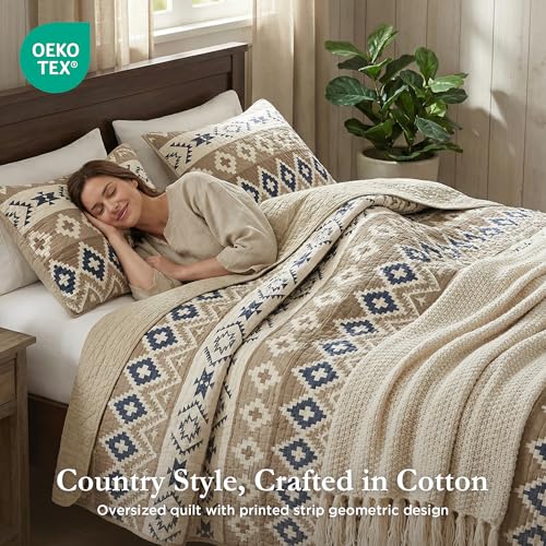 Woolrich John Rich & Bros. Woolrich Reversible Quilt Cabin Lifestyle Design - All Season, Breathable Coverlet Bedspread Bedding Set, Matching Shams, Oversized Full/Queen, Montana Tribal Tan 3 Piece - Image 2