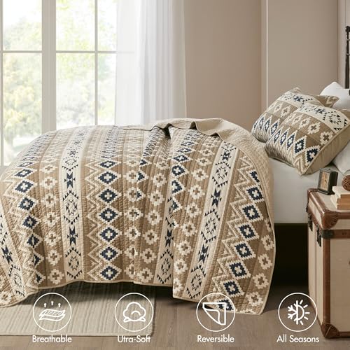 Woolrich John Rich & Bros. Woolrich Reversible Quilt Cabin Lifestyle Design - All Season, Breathable Coverlet Bedspread Bedding Set, Matching Shams, Oversized Full/Queen, Montana Tribal Tan 3 Piece - Image 4