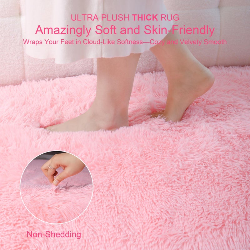 KICHOWUA Thick Area Rug 4x6 Pink Fluffy Shag â€“ Ultra Soft Thickened Plush Washable Carpet, Non-Slip Fuzzy Shaggy Rug for Girls Bedroom, Kidsâ€™ Room, Nursery, Baby, Dorm, Living Room Cozy DÃ©cor - Image 2