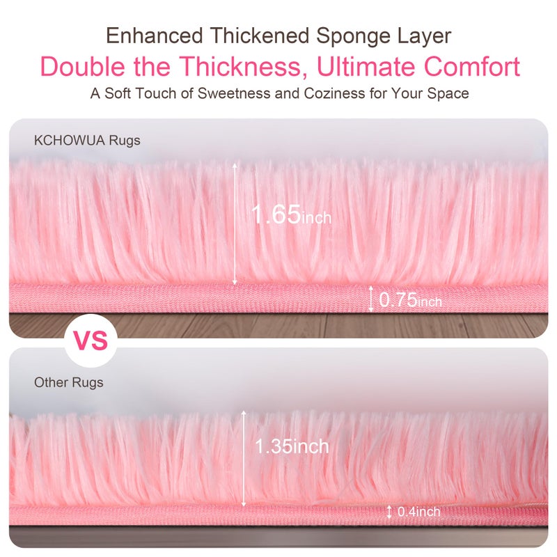 KICHOWUA Thick Area Rug 4x6 Pink Fluffy Shag â€“ Ultra Soft Thickened Plush Washable Carpet, Non-Slip Fuzzy Shaggy Rug for Girls Bedroom, Kidsâ€™ Room, Nursery, Baby, Dorm, Living Room Cozy DÃ©cor - Image 3