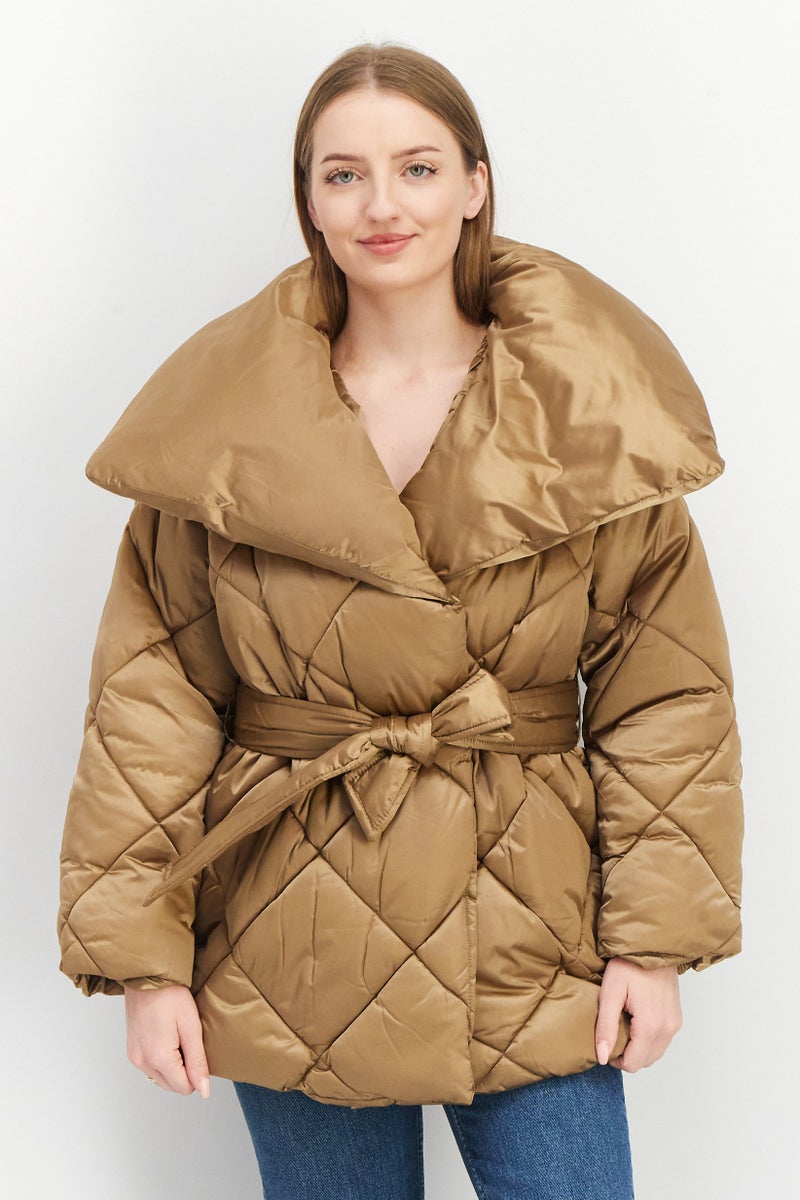Asos Design Women Solid Puffer Blazer Jacket, Brown - Image 1