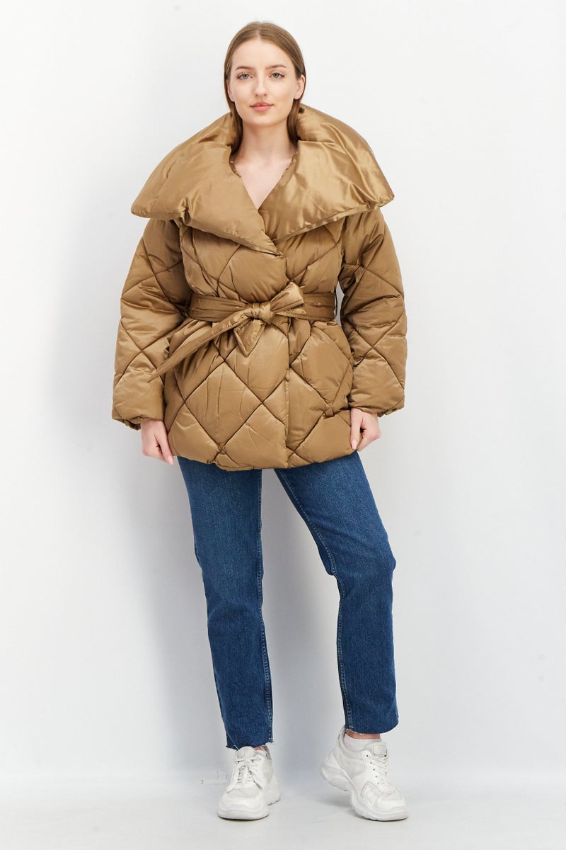 Asos Design Women Solid Puffer Blazer Jacket, Brown - Image 4