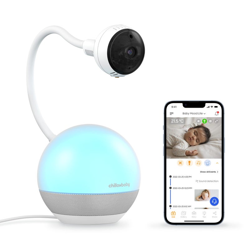 CHILLAX DM600 Baby Mood Lite - Smart Baby Monitor with Night Light, Temperature Sensor - Sleep Monitor with HD Camera, Soothing Sounds & Lullaby - Wi-Fi Remote Access, App-Compatible Device - Image 1