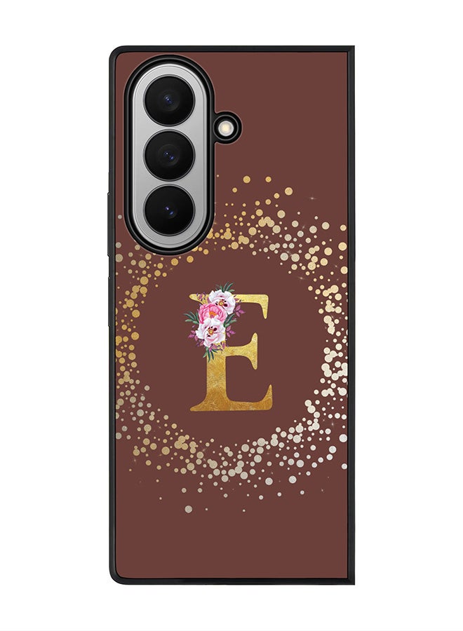 Stylizedd For Samsung Galaxy Z Fold7 Case,Slim fit Camera Protection, Shockproof Thin Phone cover  - Custom Monogram Floral - E  (Brown )