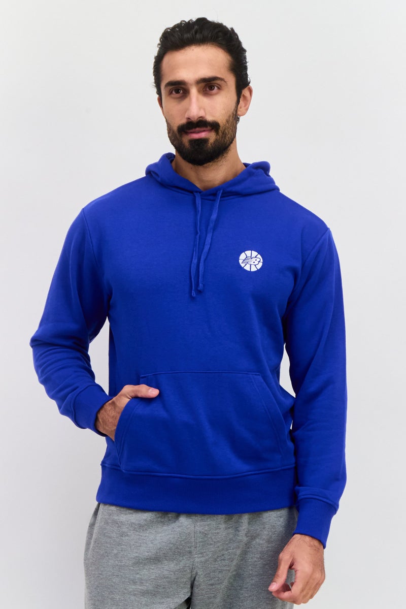 New Balance سويت شيرت رجالي بأكمام طويلة وقصة مريحة، خارجي، بغطاء رأس، أزرق - Image 1
