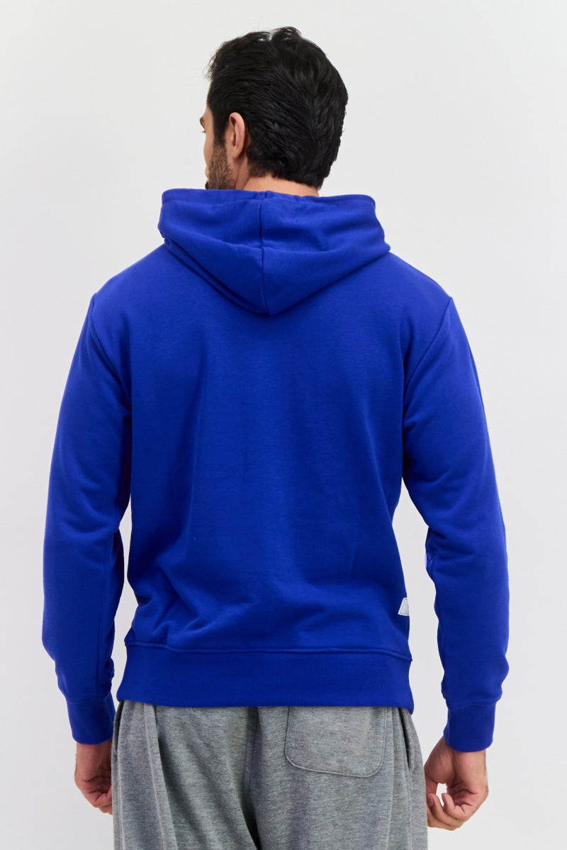 New Balance سويت شيرت رجالي بأكمام طويلة وقصة مريحة، خارجي، بغطاء رأس، أزرق - Image 3