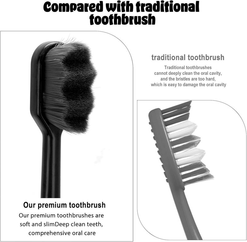 ولهيف 4 PCS Extra Soft Toothbrush Bristle Toothbrus Micro Nanos Toothbrushes for Adults Manual Toothbrushs with 10000 Bristles for Sensitive Teeth (Black White) - Image 3