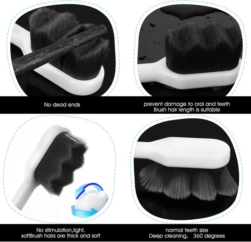 ولهيف 4 PCS Extra Soft Toothbrush Bristle Toothbrus Micro Nanos Toothbrushes for Adults Manual Toothbrushs with 10000 Bristles for Sensitive Teeth (Black White) - Image 5